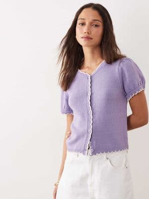 Miss Selfridge puff sleeve blanket stitch cardigan