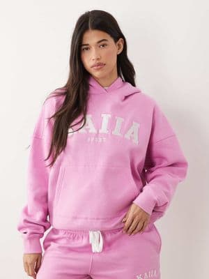 Kaiia Sport cotton rich embroidered logo oversized hoodie