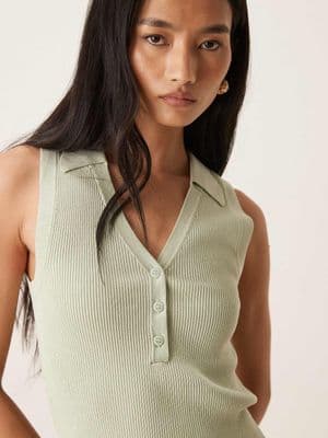 JDY rib knit sleeveless polo shirt