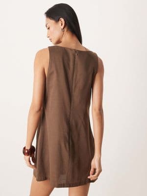 ASOS DESIGN slash neck keyhole mini sundress in ash brown 4