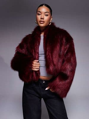 Aria Cove oversized cropped wide sleeve faux fur jacket