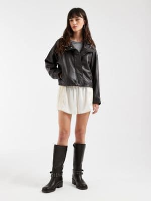 AllSaints Ryder funnel neck relaxed leather jacket