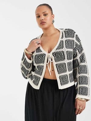 ONLY Curve tie front crochet cardigan