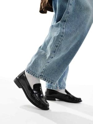 London Rebel Wide Fit Sadie ruched detail loafers