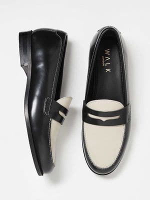 Walk London Torbole saddle loafers in black/off white leather