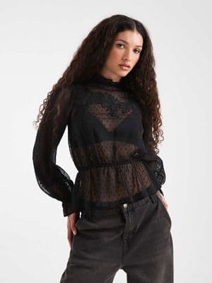 Miss Selfridge chiffon embroidered victoriana blouse