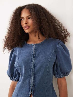 Miss Selfridge puff sleeve denim top