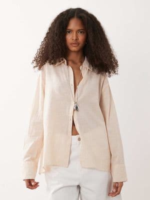 Cotton On haven oversized dad shirt linen blend