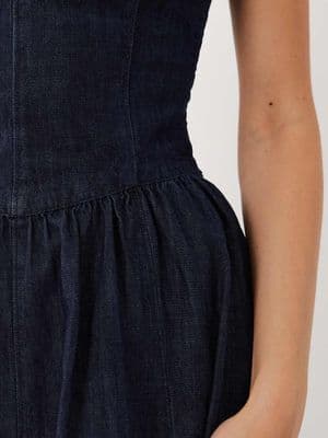 Mango 100% cotton denim off the shoulder midaxi dress