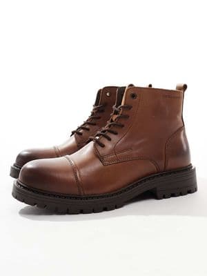 Jack & Jones chunky leather lace up boot