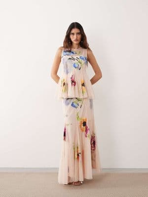 ARRANGE embroidered floral pleated maxi skirt