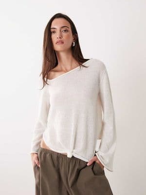 Miss Selfridge sheer knit knot detail long sleeve top
