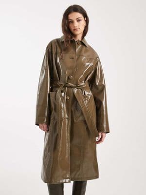 Miss Selfridge vinyl faux leather trench