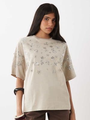 Miss Selfridge festival embellished oversized tee
