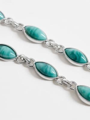 Reclaimed Vintage unisex faux moss agate chain link bracelet