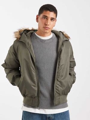 Hollister heavyweight military hooded faux fur jacket