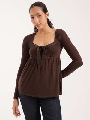 Hollister long sleeve front bow babydoll top