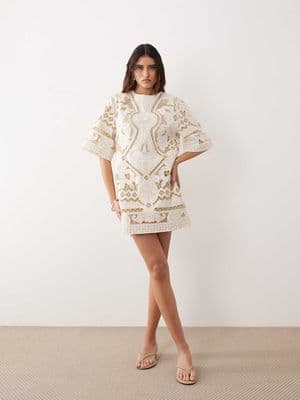 ARRANGE cutwork embroidered mini dress