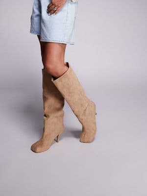 Public Desire Bordeaux ruched heeled knee boots