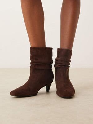 Glamorous kitten heel ruched mid ankle boots