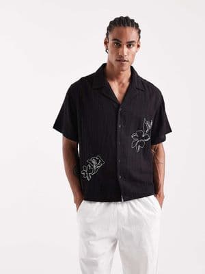 Aray embroidered camp collar beach shirt