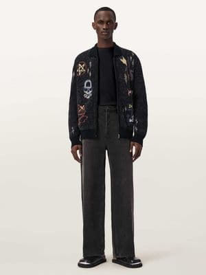 AllSaints Meller zip up embroidered knit cardigan