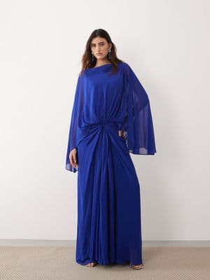 ARRANGE drop waist grecian draped cape sleeve maxi dress