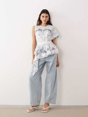ARRANGE cut work floral one shoulder top