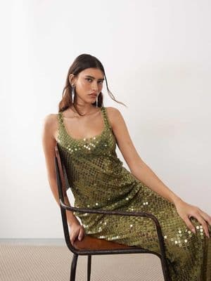 ARRANGE sheer disc sequin maxi tank dress