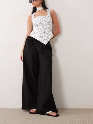 Missyempire linen blend tie waist wide leg pants
