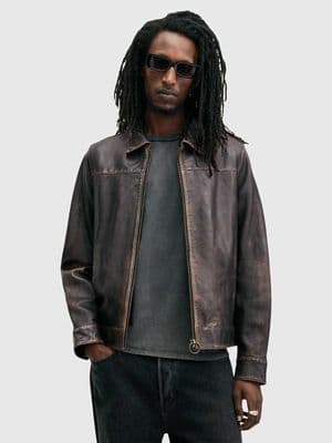 AllSaints Alkan washed leather zip jacket