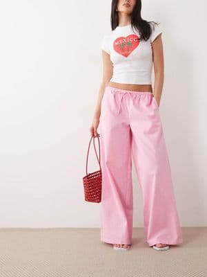Missyempire linen blend tie waist wide leg pants