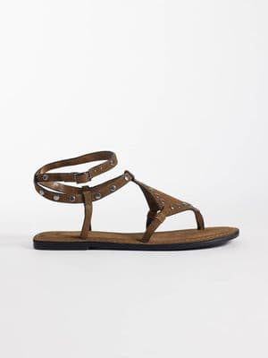Mango Teen 100% suede leather studded flat sandals