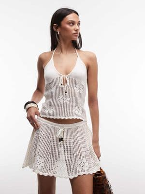 Monki floral crochet beach mini skirt