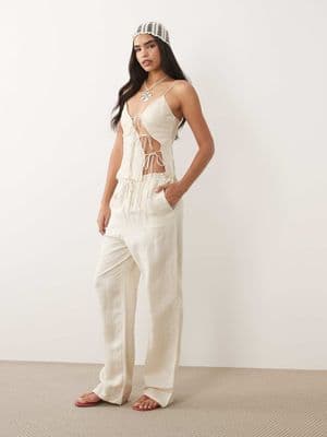 Lioness La Palma linen rich tie waist wide leg pants