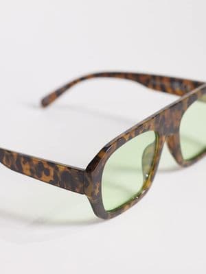 Kaiia exclusive chunky green lens aviator sunglasses