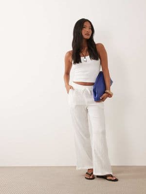 JDY Petite wide leg cheesecloth pants