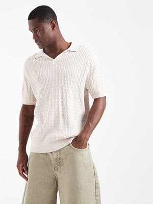 CAPO cable twist open collar polo shirt
