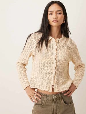 JDY open knit polo neck cardigan