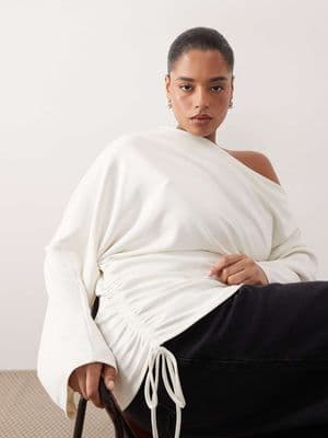 ARRANGE Curve jersey off the shoulder wide sleeves top