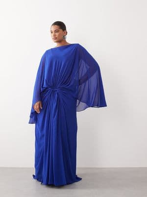 ARRANGE Curve drop waist grecian draped cape sleeve maxi dress