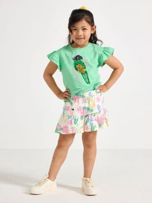 Skort in slub jersey with frill trim