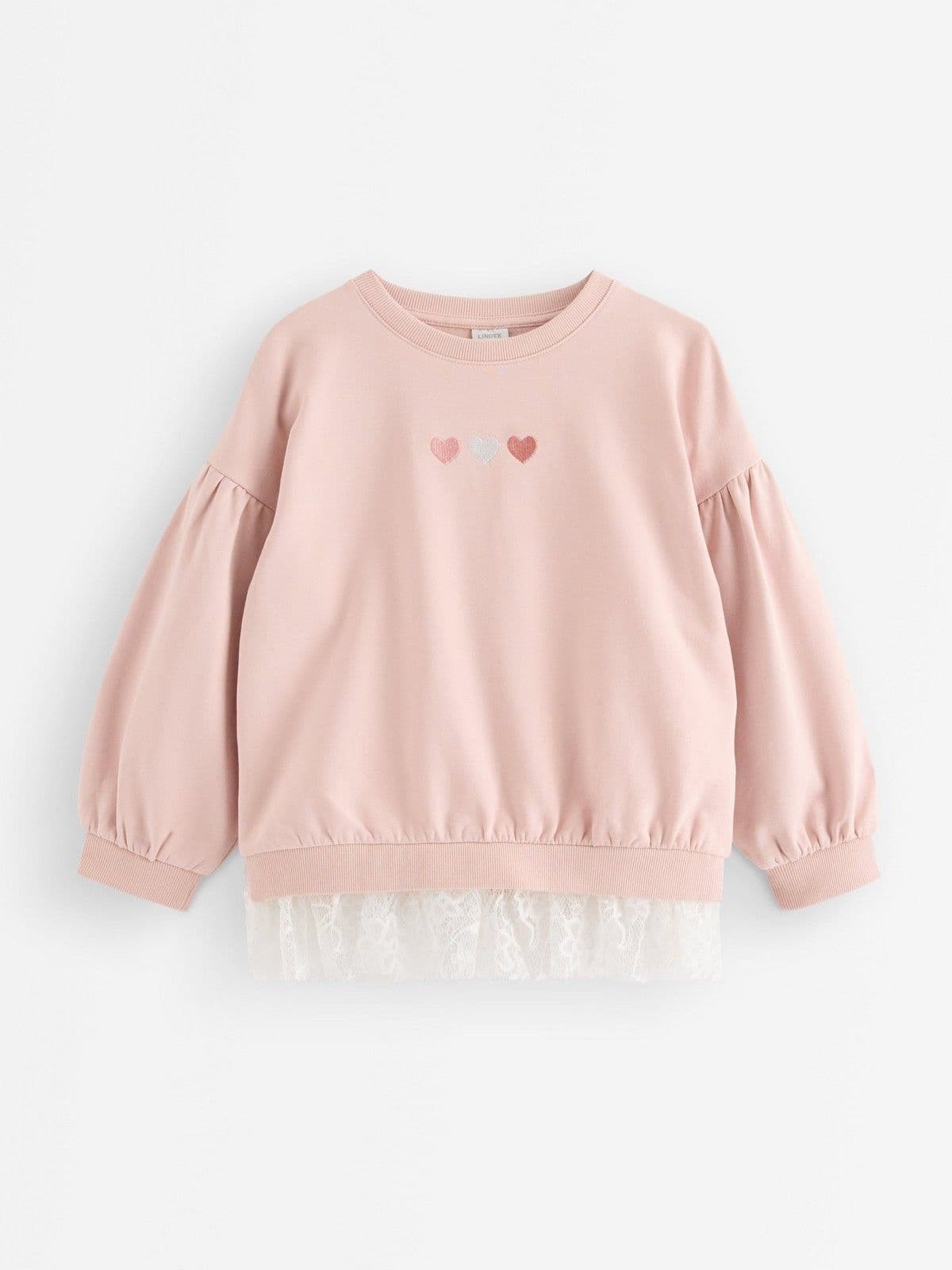 Sweatshirt with lace detail and brushed inside Light Dusty Pink 1