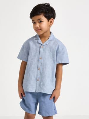 Short-sleeved shirt in linen blend