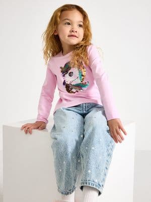 Long-sleeved top with reversible sequins