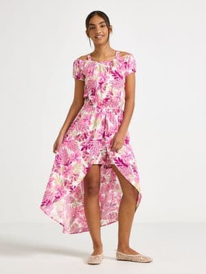 Off shoulder dress with high-low design