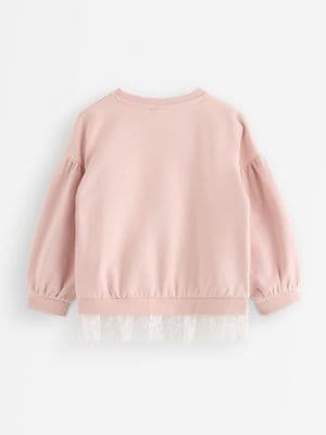 Sweatshirt with lace detail and brushed inside