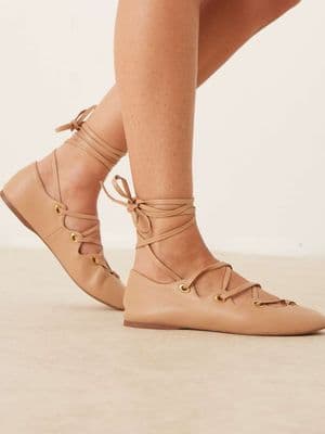 Mango leather lace up flat shoes