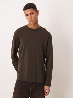 Mango 100% cotton long sleeve crew neck T-shirt