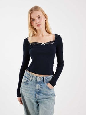 Miss Selfridge long sleeve rib knit top